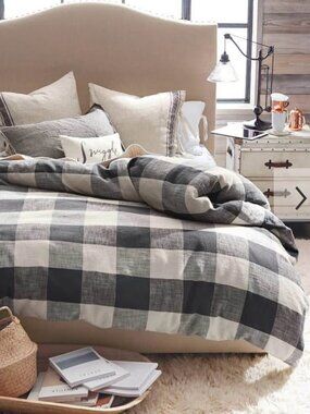 Pottery Barn Bryce KING Charcoal Bryce Buffalo Plaid 7 Piece Set